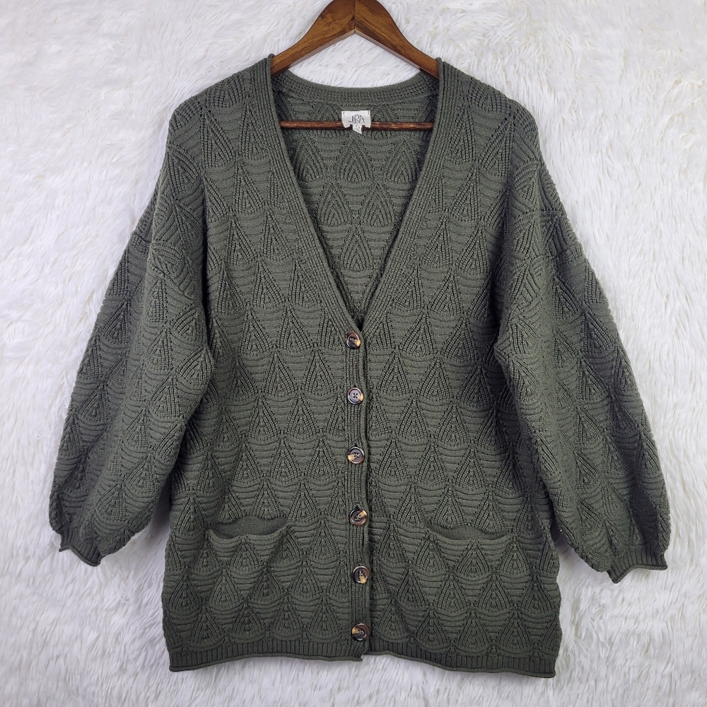 Anthropologie DRA Womens XS Forest Green Textured V-Neck Cardigan Oversize‎